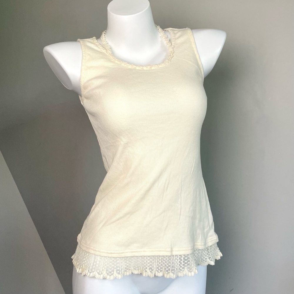 Cream Lace Trim Tank Top